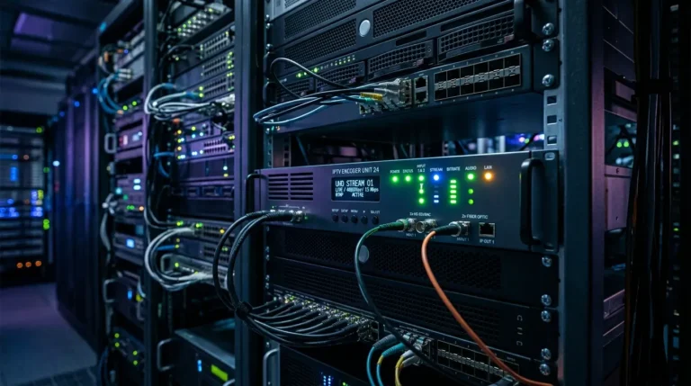Professional IPTV encoder inside a modern streaming server environment