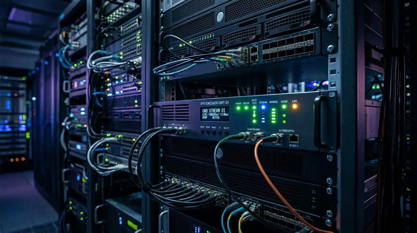 Professional IPTV encoder inside a modern streaming server environment