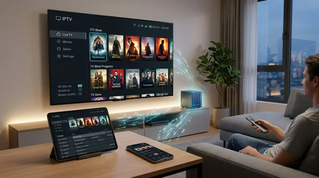 Professional Xtream IPTV inspired control room with streaming analytics